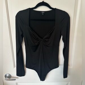 Express Black Fitted Long Sleeve Bodysuit, Women’s Medium